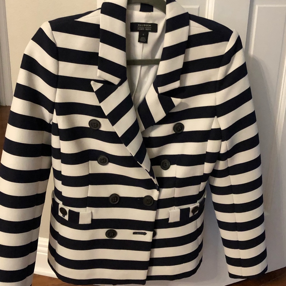 Halogen x Atlantic Pacific navy and White Striped Jacket